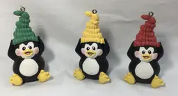 Hs. of Lloyd ornaments winter penguins lot of 3, resin, tall hats, 3"x 1.5"