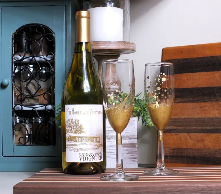 TWO Hand-painted Gold Champagne Toasting Glasses