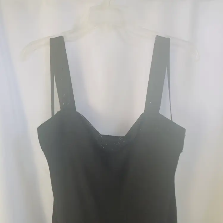 #1689 SL Fashions Woman's NWT 2 PC Black Cocktail Evening Dress with Bolero Jacket, Opaque sleeves, Beadwork around neck, bodice and bottom of the skirt