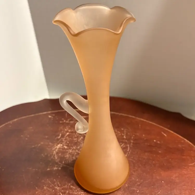 Peach/Pink Satin Glass Ruffle top Bud Vase