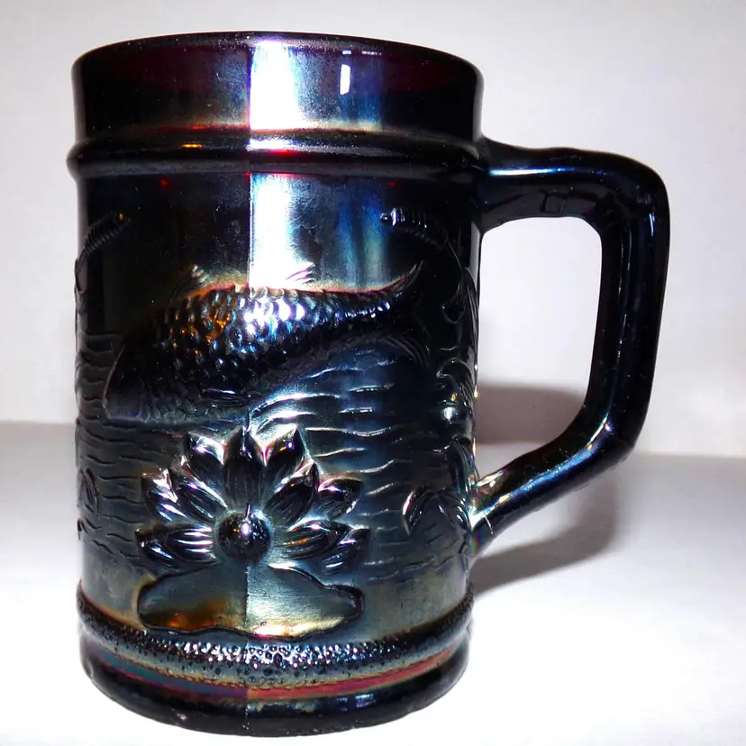 Antique 1911 Purple Amethyst Carnival Glass FISHERMAN'S MUG, By Dugan Glass