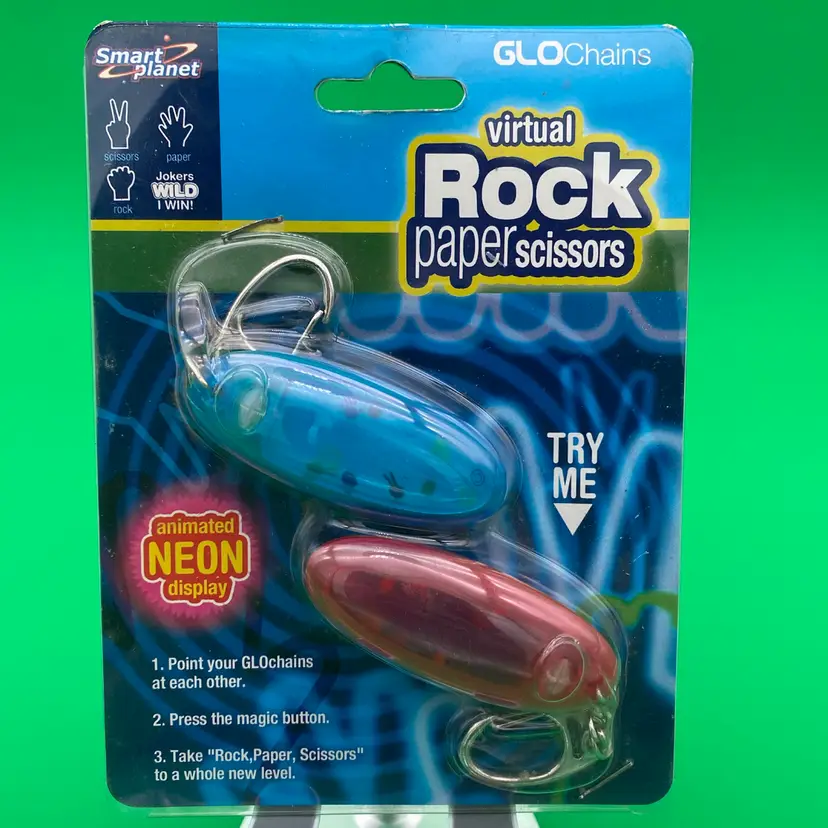 Virtual Rock Paper Scissors GloChains - 2002 Smart Planet - NOS - 2-Person Game