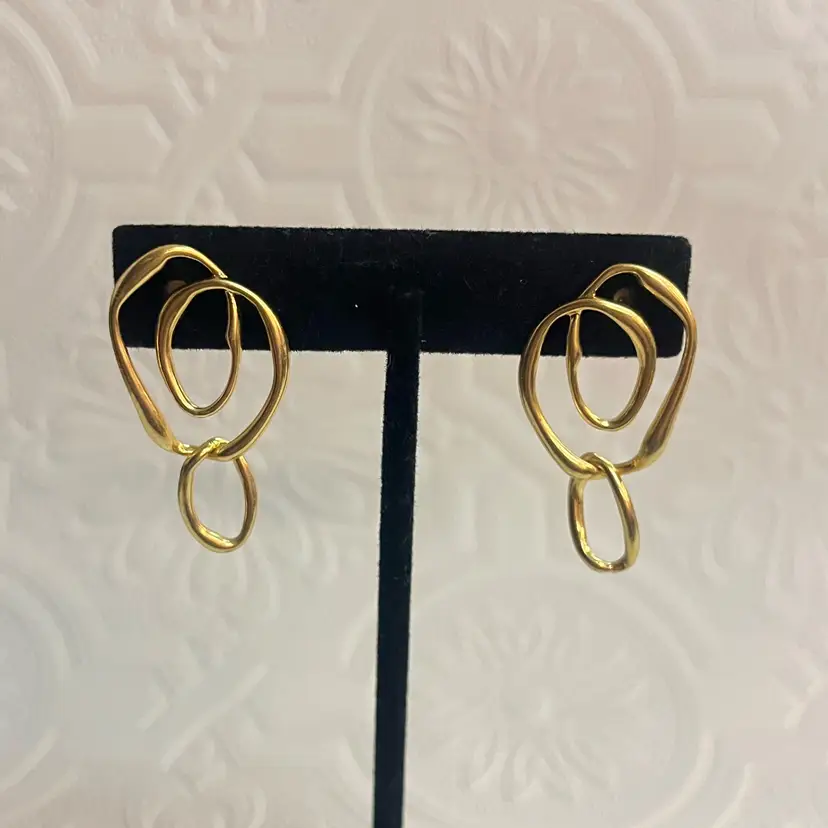 #J74 - Abstract Gold Tone Swirl Post Back Earrings