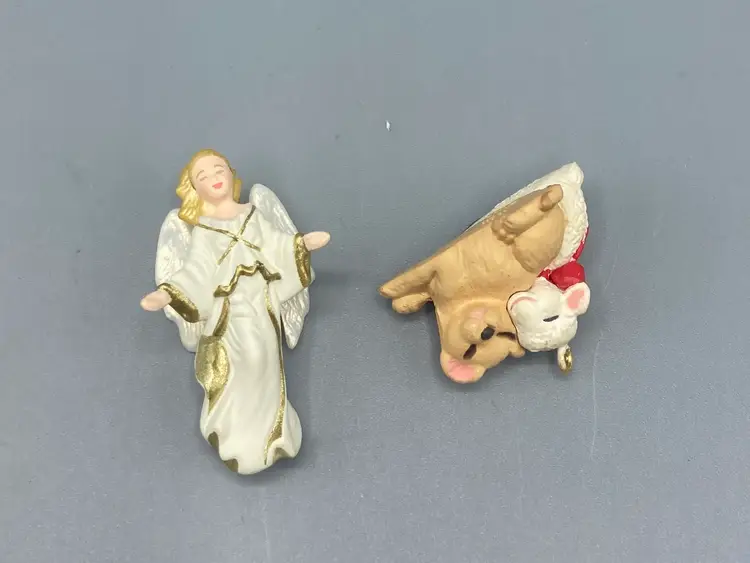 Vintage Miniature Hallmark Keepsake Ornaments - 2000 Welcoming Angel and 1996 Peaceful Christmas