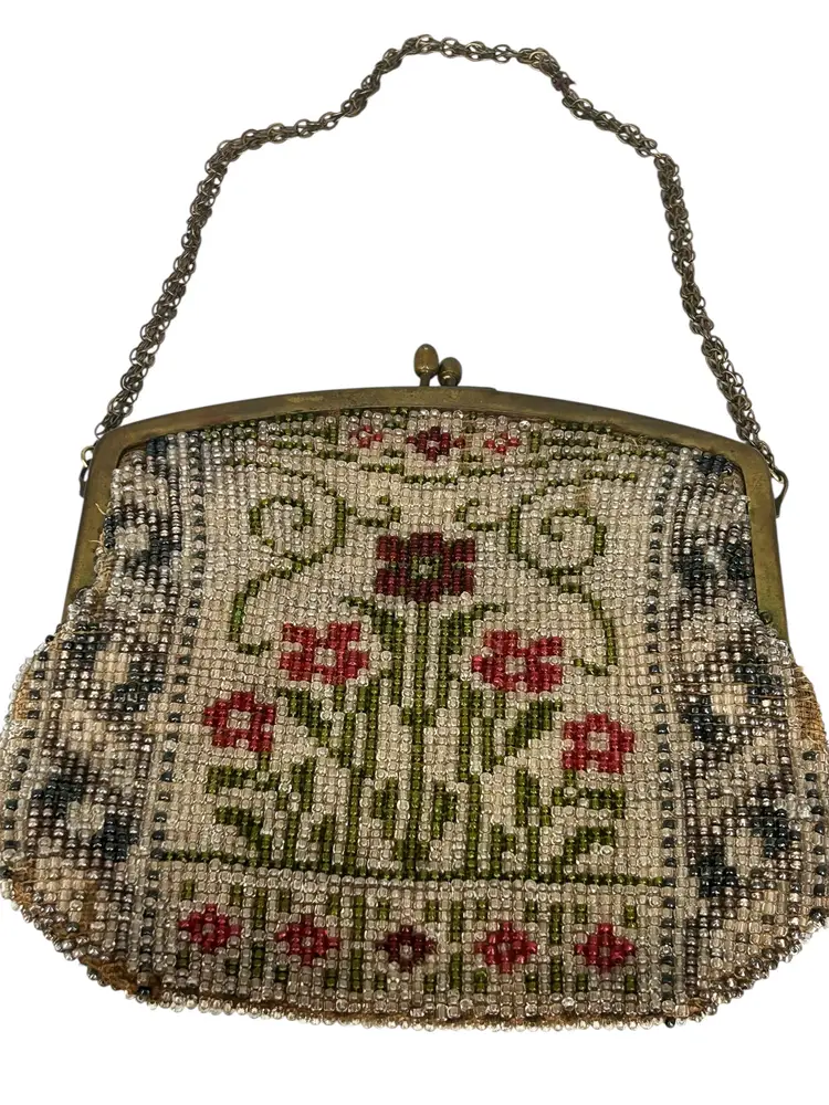 Vintage Hand-Beaded Floral Evening Bag with Metal Frame