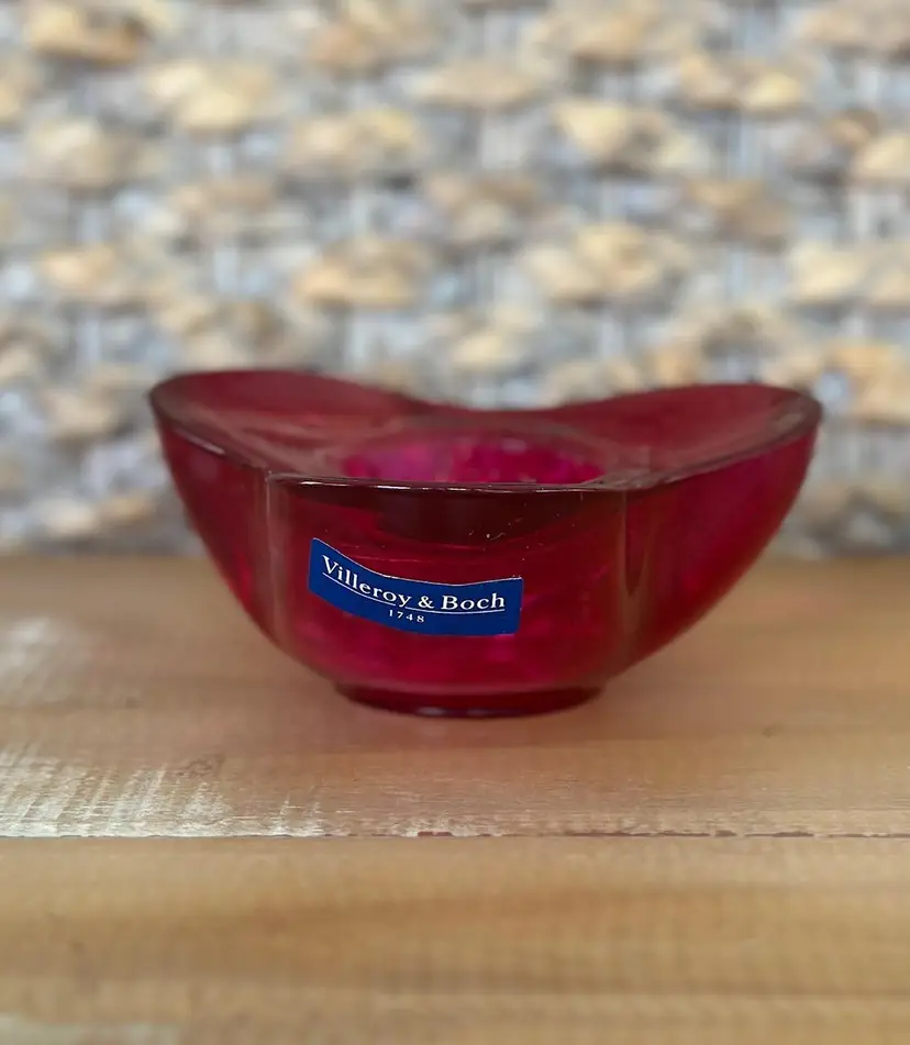Villeroy & Boch Cranberry Leaded Glass Trefoil Lobe Votive Tea Light Holder