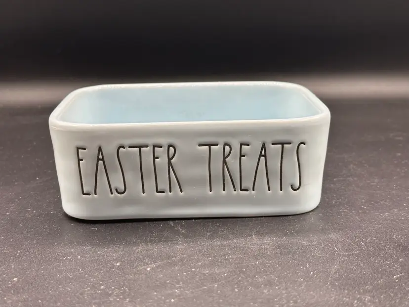 Rae Dunn Easter Treats Ceramic Rectangular Storage Container Blue 6x 4.25x 2.25 NO LID