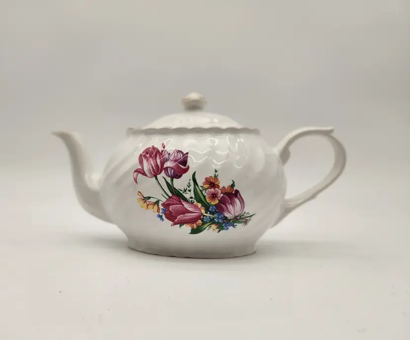 Vintage Ceramic Teapot Arthur Wood & Son Staffordshire England Floral Gold Trim