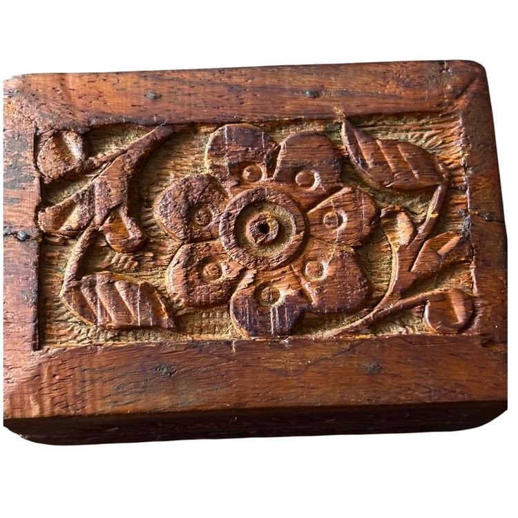 Vintage Hand Carved Sheesham Wood Hinged Trinket Box 2.75”