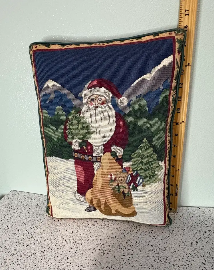 Vintage Old World Santa Claus Tapestry Throw Pillow Christmas Decor