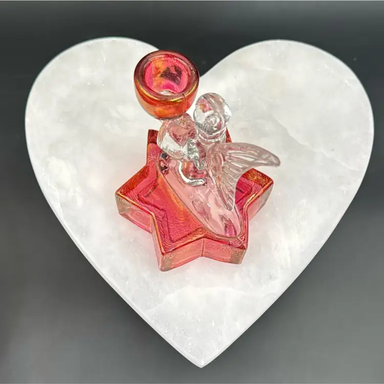 Vintage Cranberry And Clear Glass Angel Star Base Ellie Smith, Candleholder