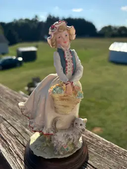 Vintage 1986 A. Belcari Capodimonte Flower Girl W/Cat Italian Figurine