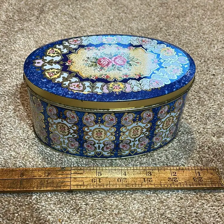 Floral Oval Tin Lidded Storage Container