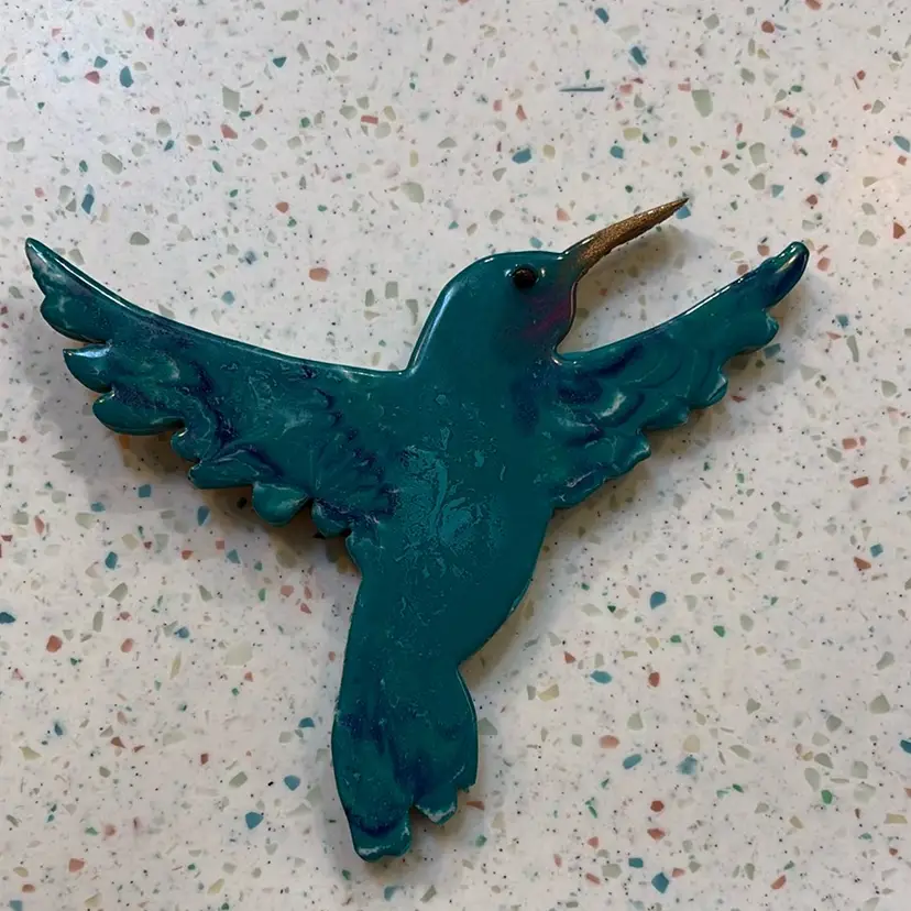Hummingbird Cut Out If MDF And Painted With Acrylic, Mica And Epoxy; 8”x8”x1”