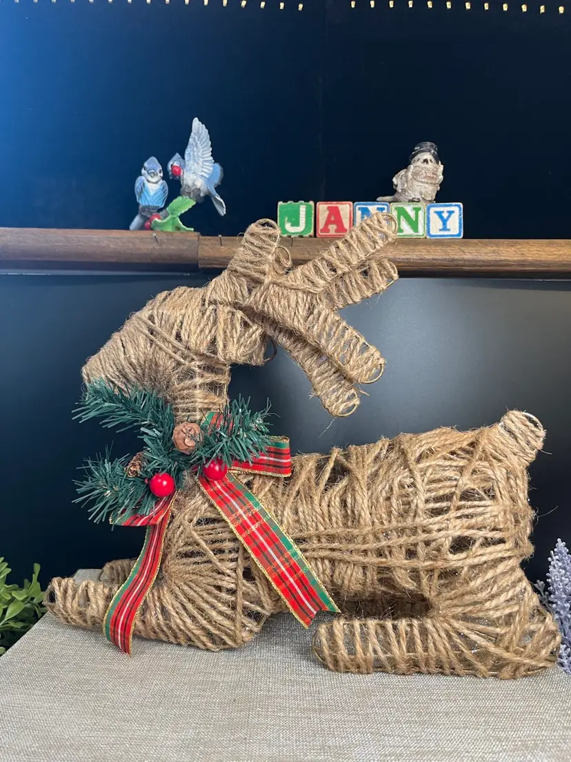 Large Reindeer Wrapped in Twine & Embellished w/ Ribbon & Greenery