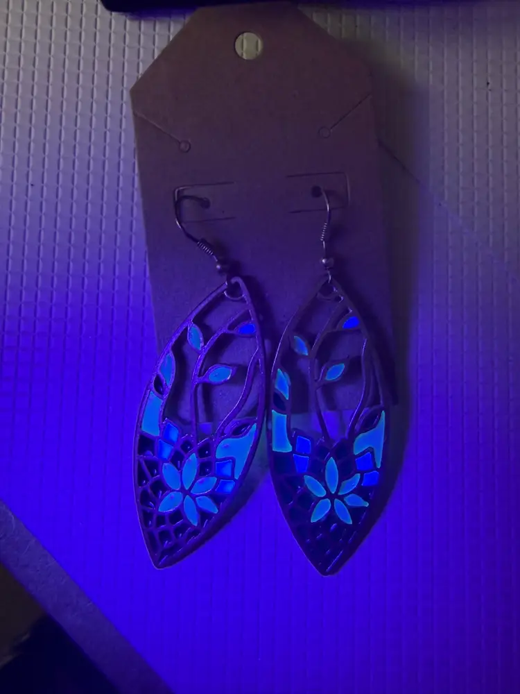 Vintage Uv Reaction Earrings With Flower Pattern