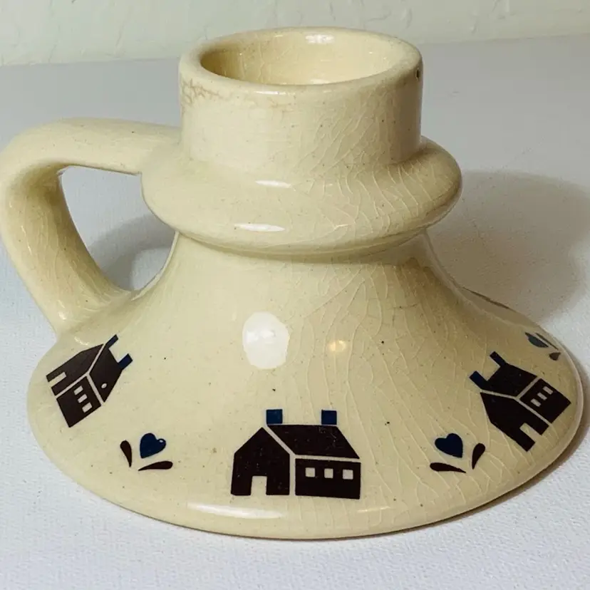 Vintage Replacement Giftco Country Style Ceramic Finger Hold Single Candle Holder 1 3/8" Opening 