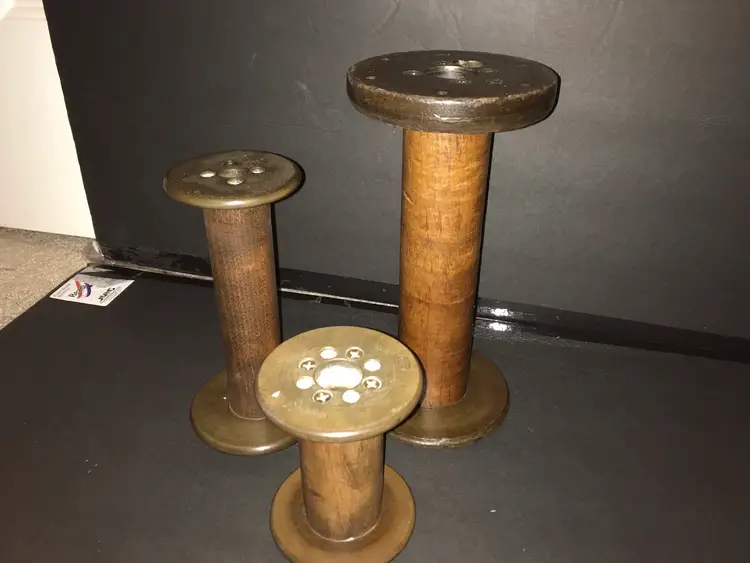 Set Of 3 Vintage Textile Wood/metal Spool Bobbin Industrial Farmhouse Sewing