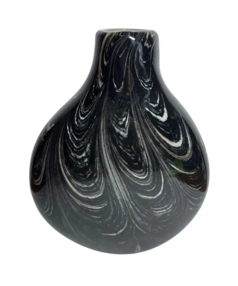 Black Swirled Blown Glass Vase Heavy, Possibly Murano? Very Pretty & Heavy