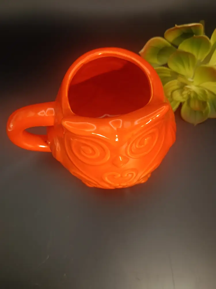 Bright Orange Ceramic Owl Coffee Mug