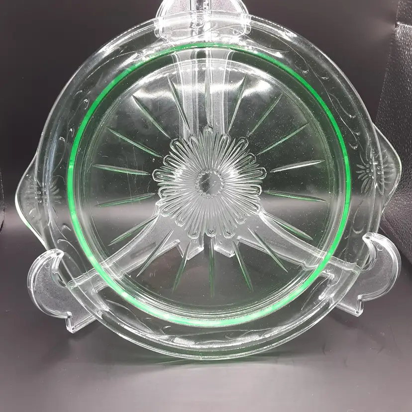 Green Depression Glass, Uranium Glass, Vaseline Glass, Glowy Glass, Serving Plate
