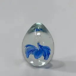 Blue Flower Egg Paperweight, Dynasty Gallery Heirloom Collectibles, Hand Blown Glass (0063-26)