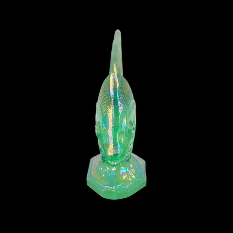 Fenton Iridescent Green Glass Angelfish Figurine, Fenton Glass Fish Figurine, Vintage Fenton Glass Figurine