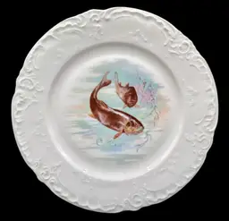 Antique Porcelain Victoria Carlsbad Austria China Plate Fish Fishing 8.75”