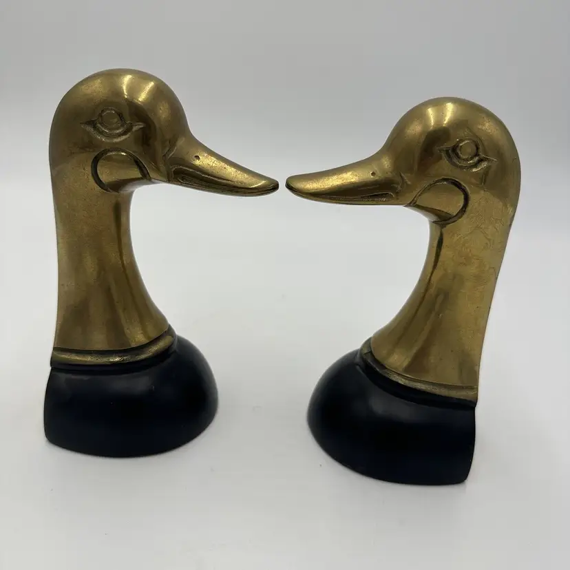 Philadelphia Duck Figurine Bookends Solid Brass 6" Set 1960 Office Decor Vintage