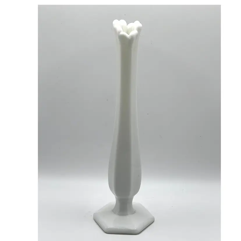 Westmoreland White Milk Glass Footed Pedestal Swung Bud Vase 9.5 in Height