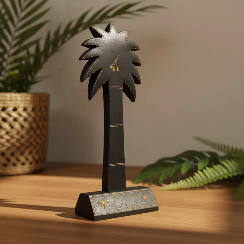 Wood Carved Palm Tree, 11" Tall