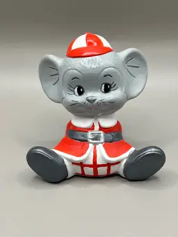 Vintage Ceramic Santa Mouse Hand Painted 4”