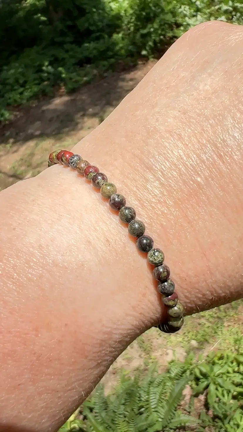 Dragon Blood 🩸 Jasper 4mm Stone Beads.  6-1/2" to 7” Stretch Bracelet Jewelry