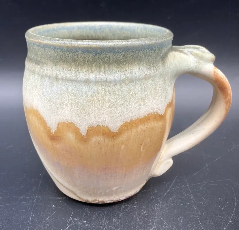 BIN - Studio Pottery Mug - Green Tan David and Sherry Hoffman 12 Oz