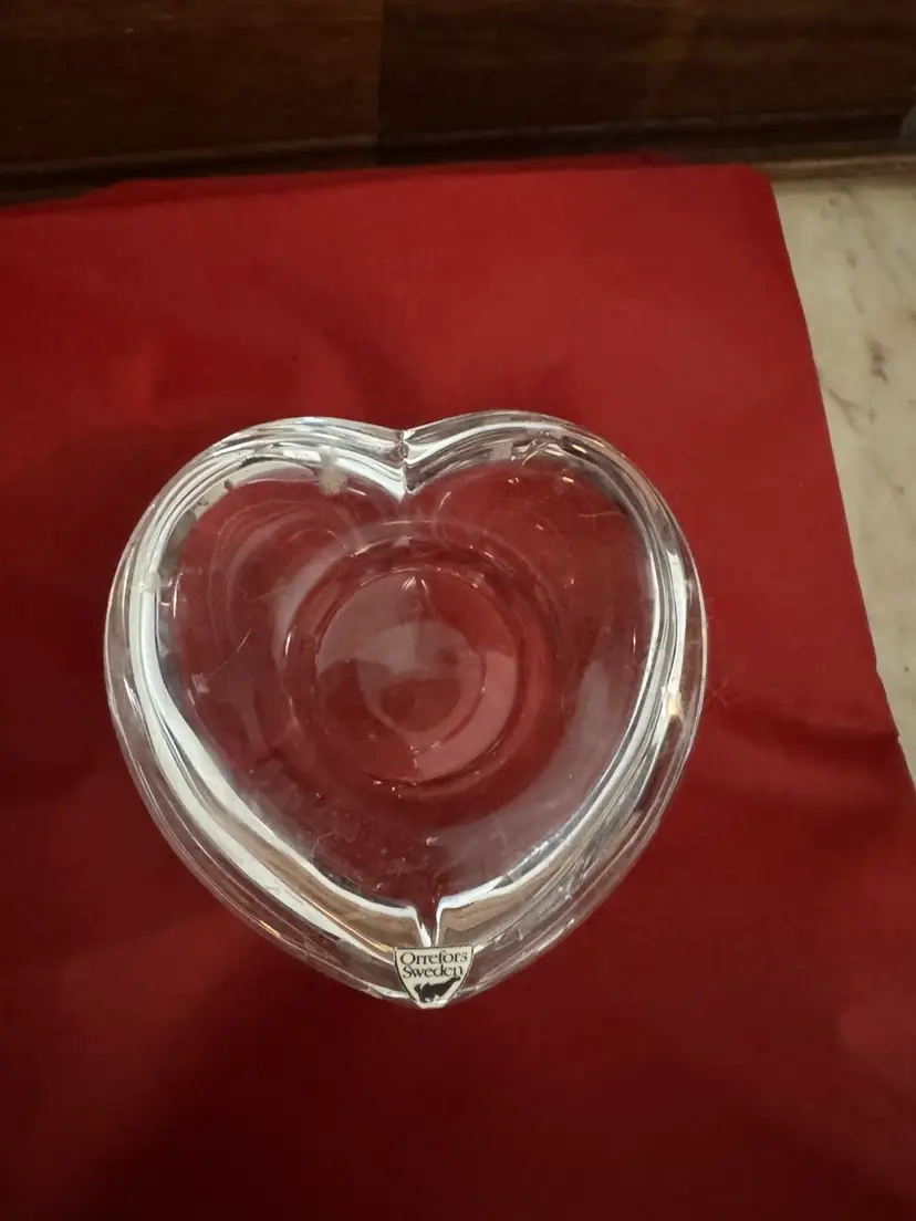 Orrefors AMOUR HEART LOVE Crystal Votive Tea Light Candle Holder ~ Sticker Sweden