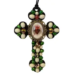 Handmade Sacred Heart Of Jesus 4” Cross Ornament Or Wall Hanging