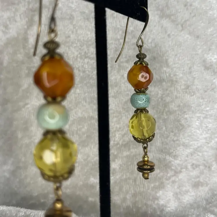 #15 “Avacado" Series - Handmade by Me -- Upcycled Glass Earrings
