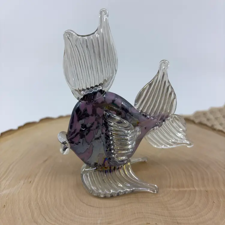 Art Glass Silver Purple Fish Signed 4.5”
