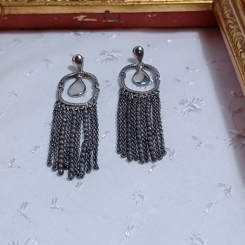 Monet silver beaded fringe earrings