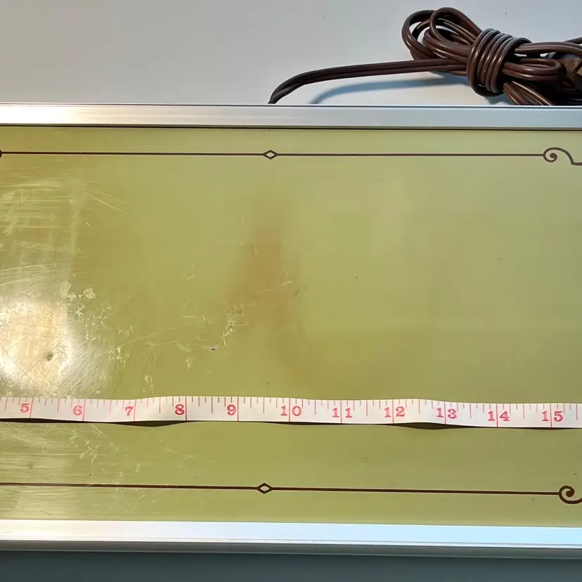 Vintage MCM Hot Electric Tray By Cornwall Corp. In Avocado Green, Model 1418, 120 Volts, AC Only, 110 Watts LR20083, Marked Sept. 10, 1973, Made In Boston, MA