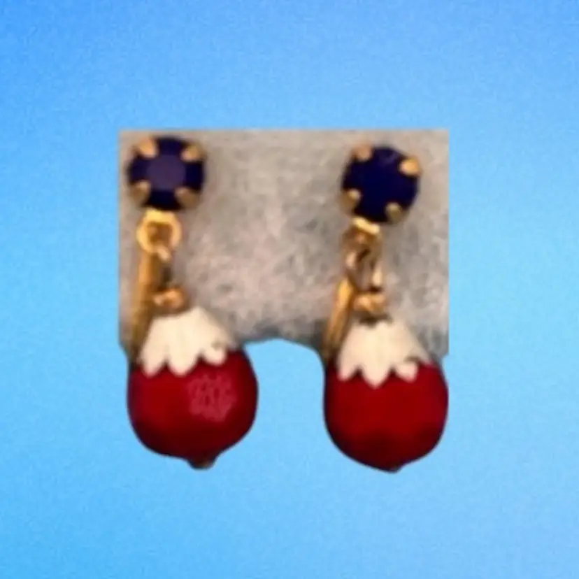 Vintage-Style Red, White & Blue Dangle Earrings – Rhinestone & Enamel Drops