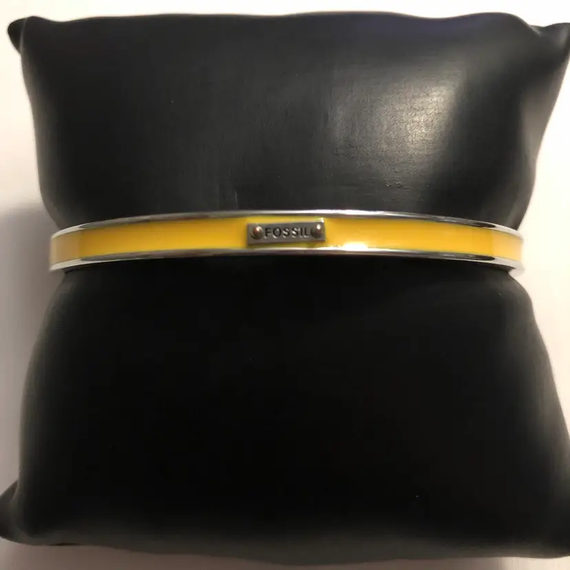 Fossil Silver-Tone Yellow Enamel Bangle Bracelet