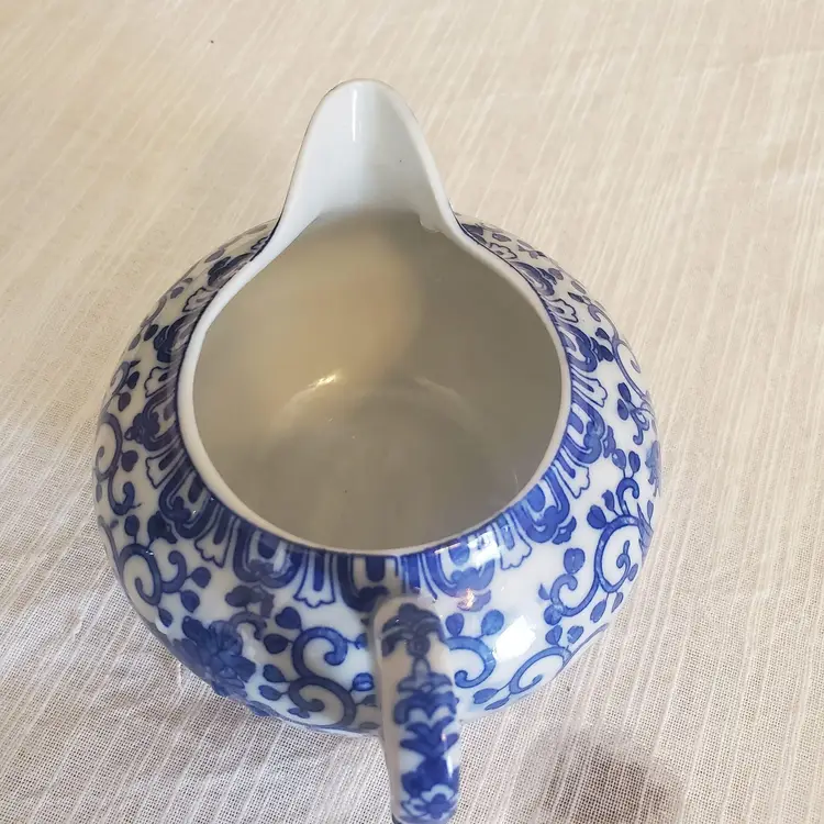 Vintage Japan Morimura Early Noritake Phoenix Bird Blue and White Creamer with Q handle.