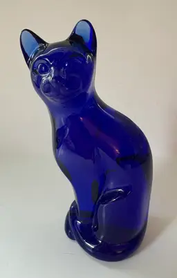 Fenton Art Glass Cat Cobalt Blue 5” High