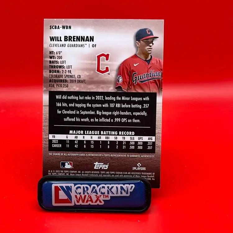 Will Brennan 2023 Topps Stadium Club RC Auto Cleveland Guardians