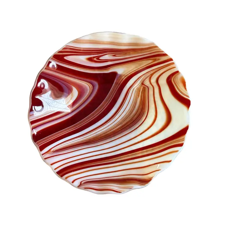 Red White and Orange Swirl Glass Bowl