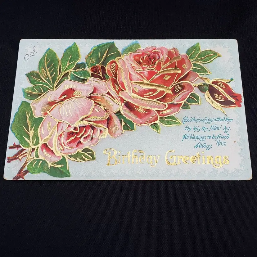 Birthday Greetings Embossed Post Card - Printed Germany with Writing Vintage