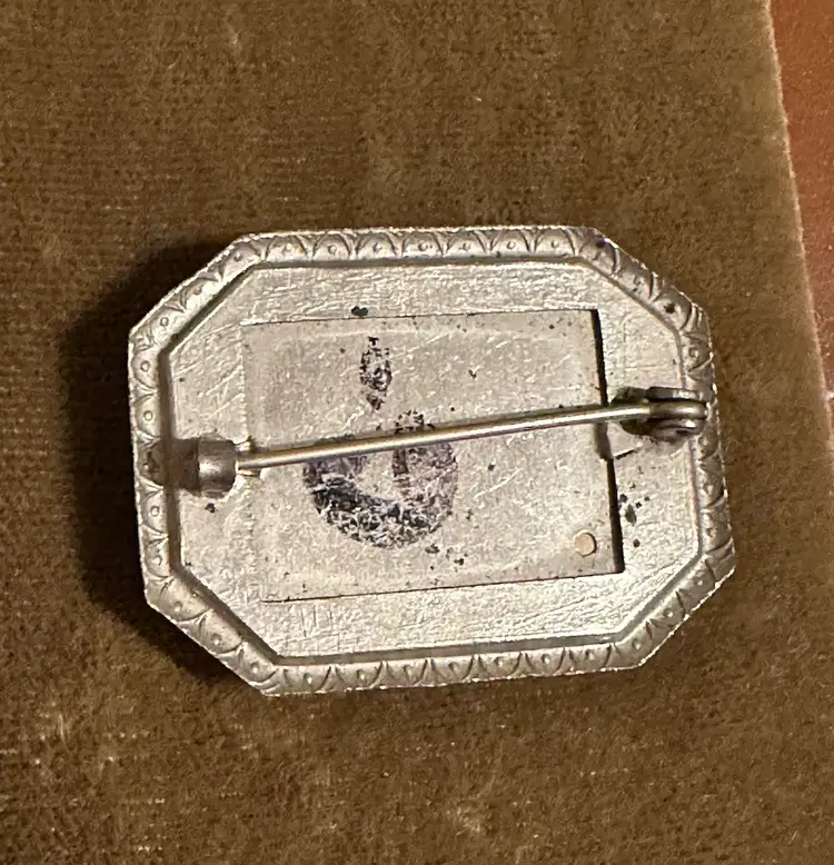 Antique Edwardian Reverse Painted Intaglio Glass pin Pink Flowers