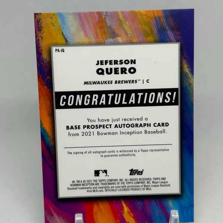 Jeferson Quero 2023 Bowman Inception Auto /600 Milwaukee Brewers