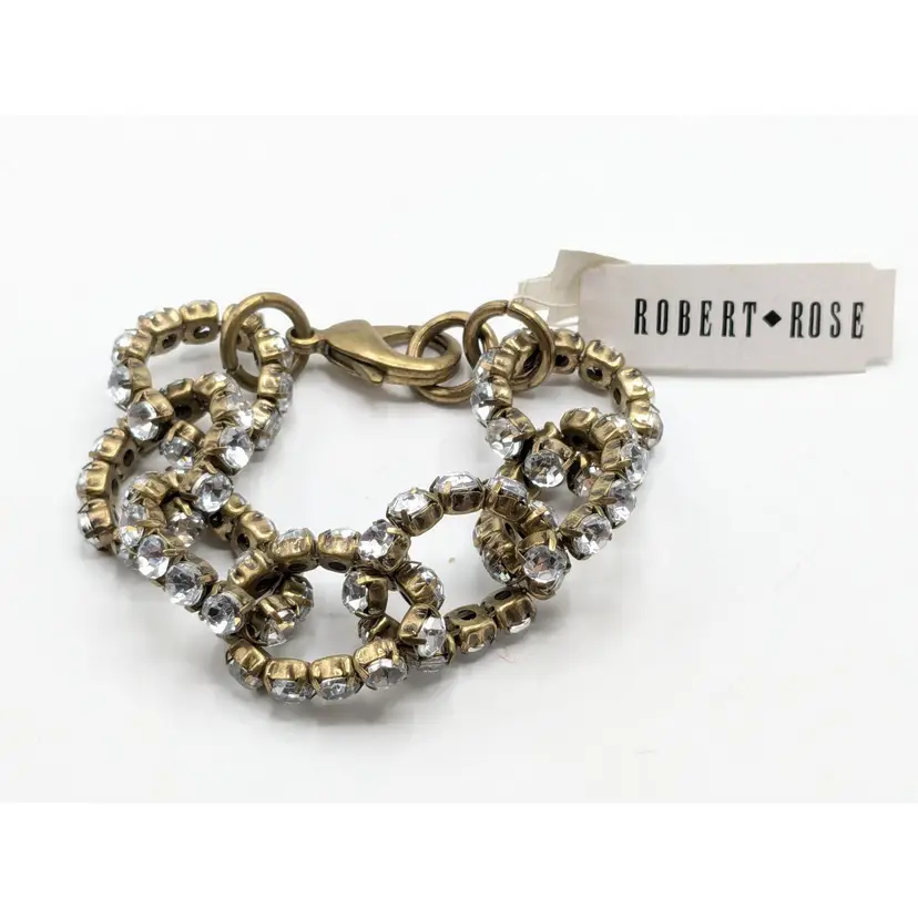 Robert Rose Gold Tone and Rhinestone Chain Link Bracelet